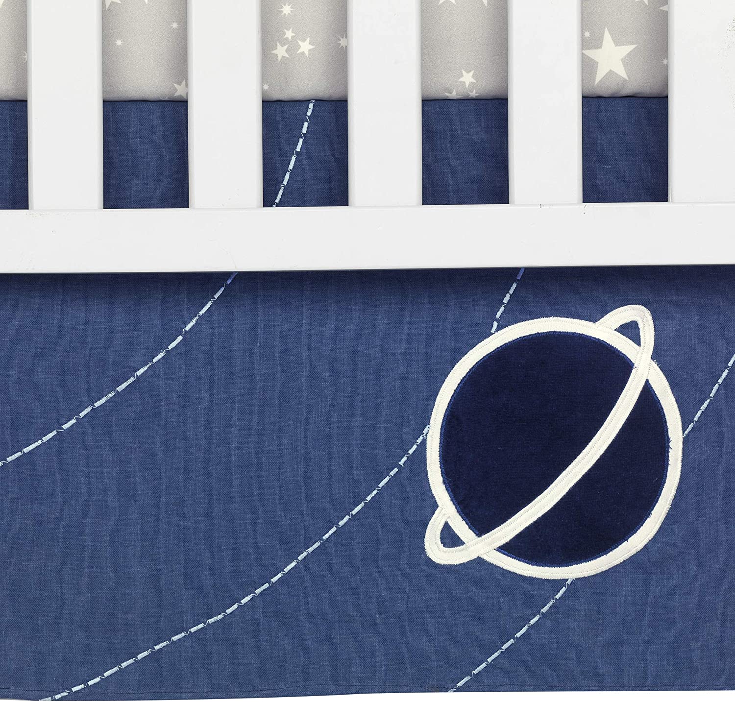 Lambs & Ivy Milky Way Space Galaxy 4-Piece Baby Nursery Crib Bedding Set - Blue/Gray - Image 6
